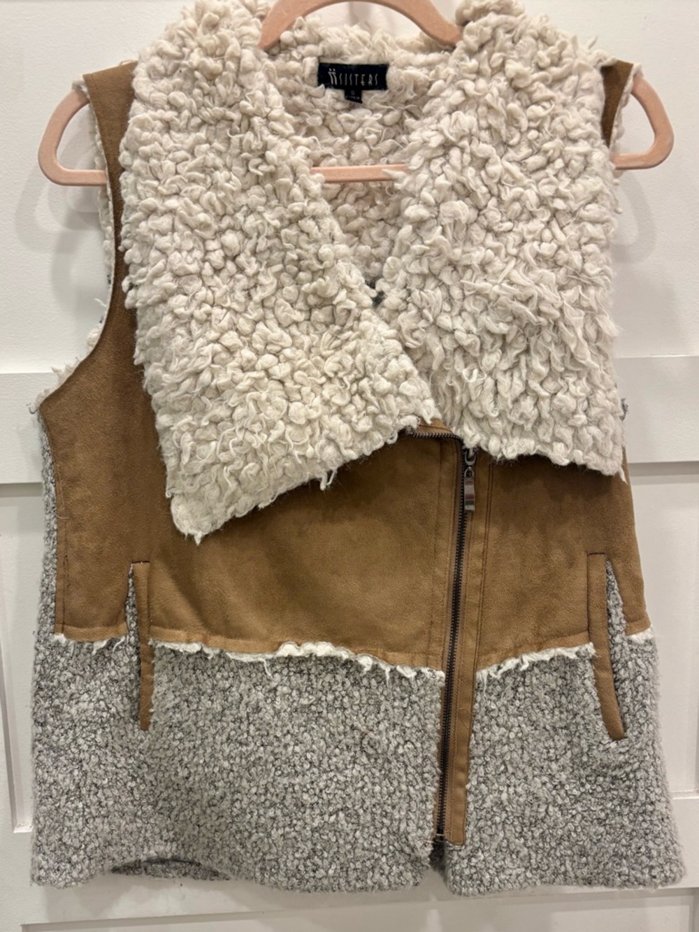 Sisters Cream & Brown Faux Sherpa and Suede Vest